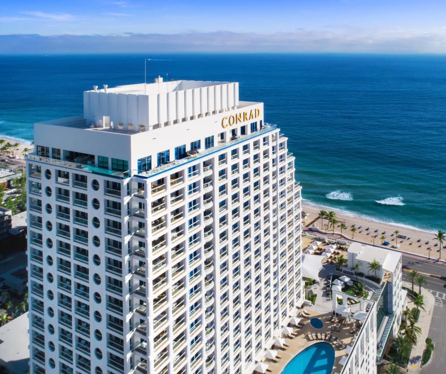 The Conrad hotel looks over Fort Lauderdale Beach and the Ocean