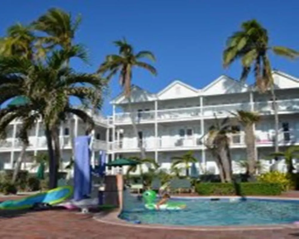View of Coconut Beach Resort from next to the outdoor pool, in Key West