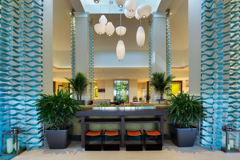The colorful lobby inside the Hilton Garden Inn Daytona Beach Hotel