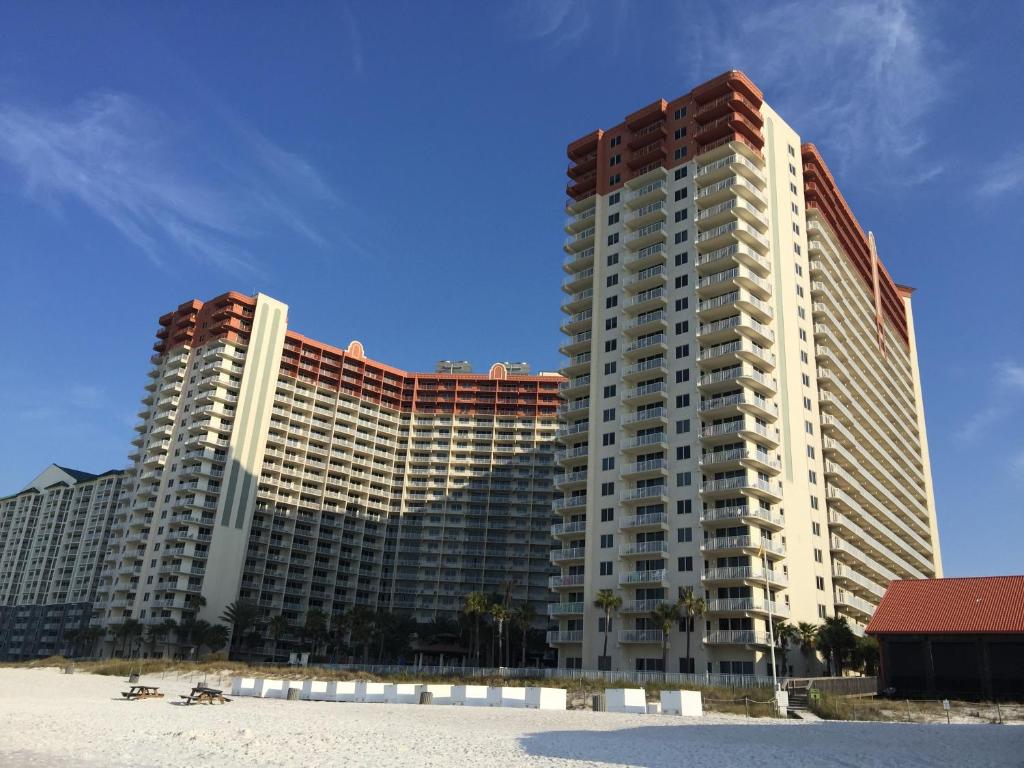 View from the beach of Shores of Panama Penthouse Resort in Panama City Beach